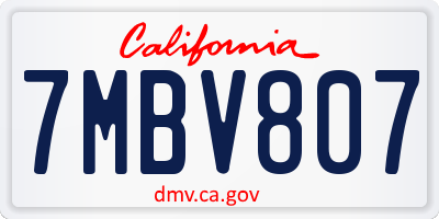 CA license plate 7MBV807