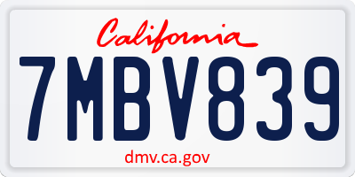 CA license plate 7MBV839