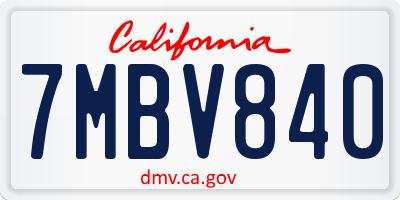 CA license plate 7MBV840