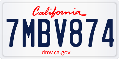 CA license plate 7MBV874