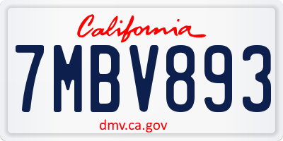 CA license plate 7MBV893