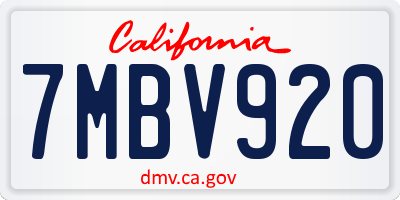 CA license plate 7MBV920
