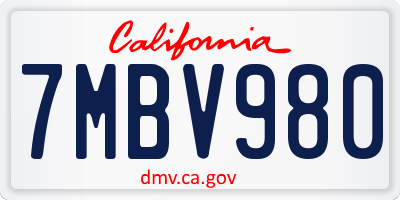 CA license plate 7MBV980