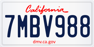 CA license plate 7MBV988