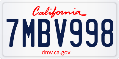 CA license plate 7MBV998