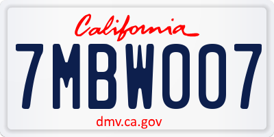 CA license plate 7MBW007