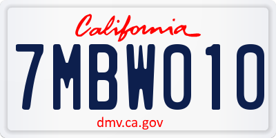 CA license plate 7MBW010