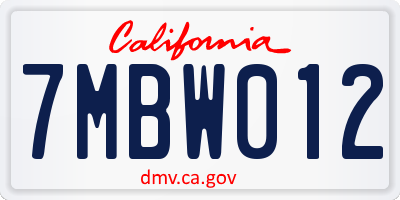 CA license plate 7MBW012