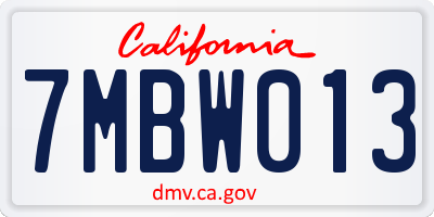 CA license plate 7MBW013