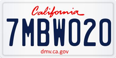 CA license plate 7MBW020