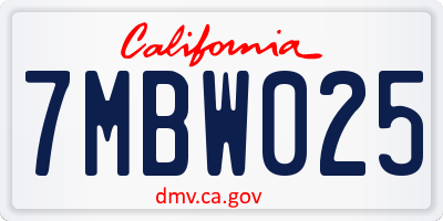 CA license plate 7MBW025