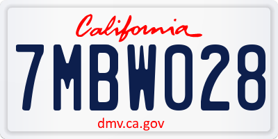 CA license plate 7MBW028