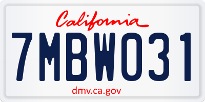CA license plate 7MBW031