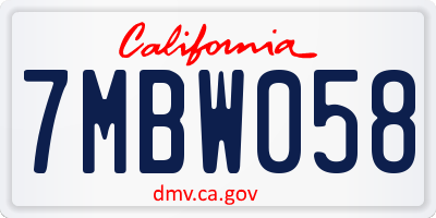 CA license plate 7MBW058