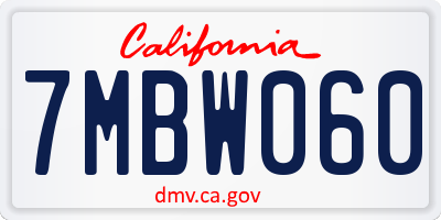 CA license plate 7MBW060