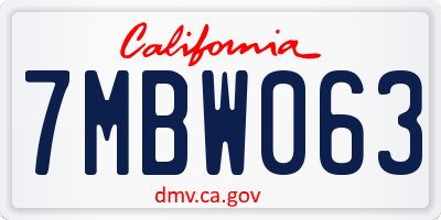 CA license plate 7MBW063