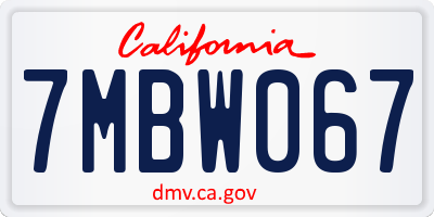 CA license plate 7MBW067