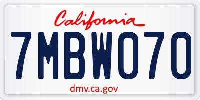 CA license plate 7MBW070