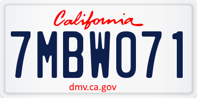 CA license plate 7MBW071