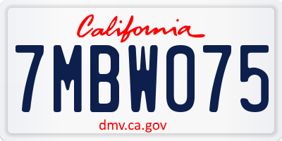 CA license plate 7MBW075