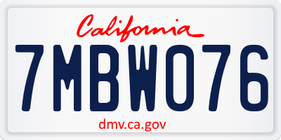 CA license plate 7MBW076