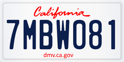 CA license plate 7MBW081