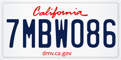 CA license plate 7MBW086