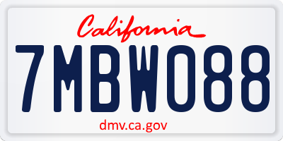 CA license plate 7MBW088