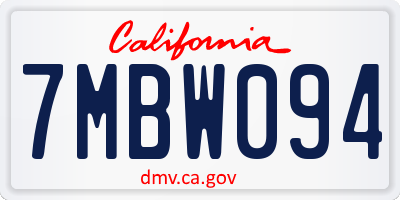 CA license plate 7MBW094