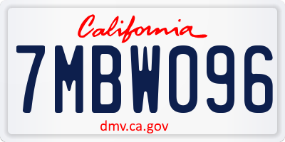 CA license plate 7MBW096