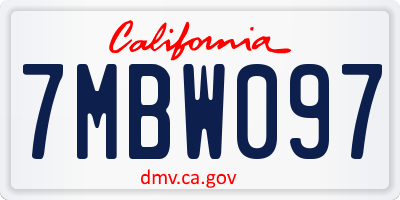 CA license plate 7MBW097