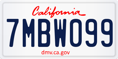 CA license plate 7MBW099