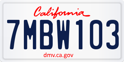 CA license plate 7MBW103