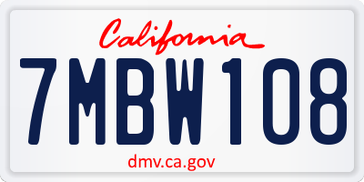 CA license plate 7MBW108