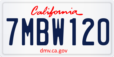 CA license plate 7MBW120