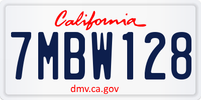 CA license plate 7MBW128