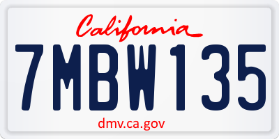 CA license plate 7MBW135