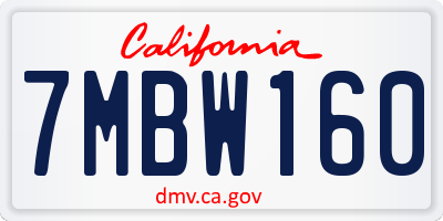 CA license plate 7MBW160