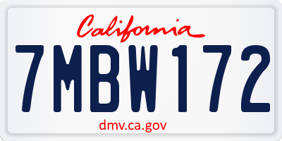 CA license plate 7MBW172