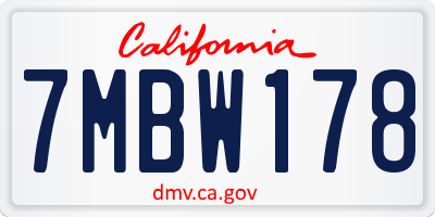 CA license plate 7MBW178