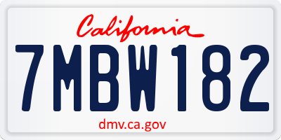 CA license plate 7MBW182