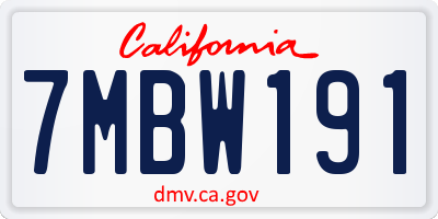 CA license plate 7MBW191