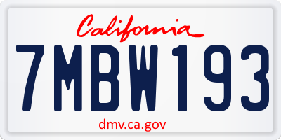 CA license plate 7MBW193