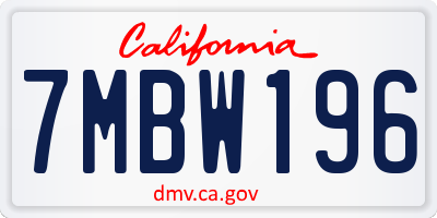 CA license plate 7MBW196