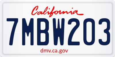 CA license plate 7MBW203