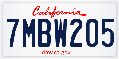 CA license plate 7MBW205