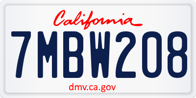 CA license plate 7MBW208