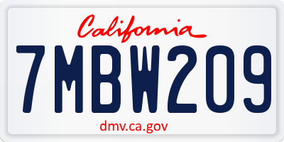 CA license plate 7MBW209