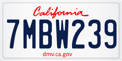 CA license plate 7MBW239