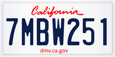 CA license plate 7MBW251